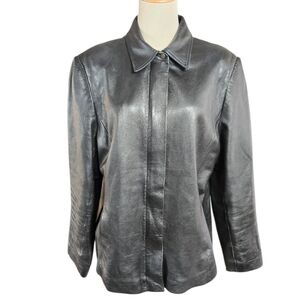 Amanda Smith Vintage Black Leather Collared Jacket Plus Size